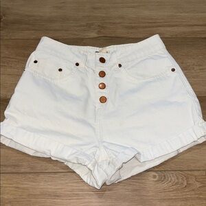 Roxy White Jean Shorts with Button Detail size 26”